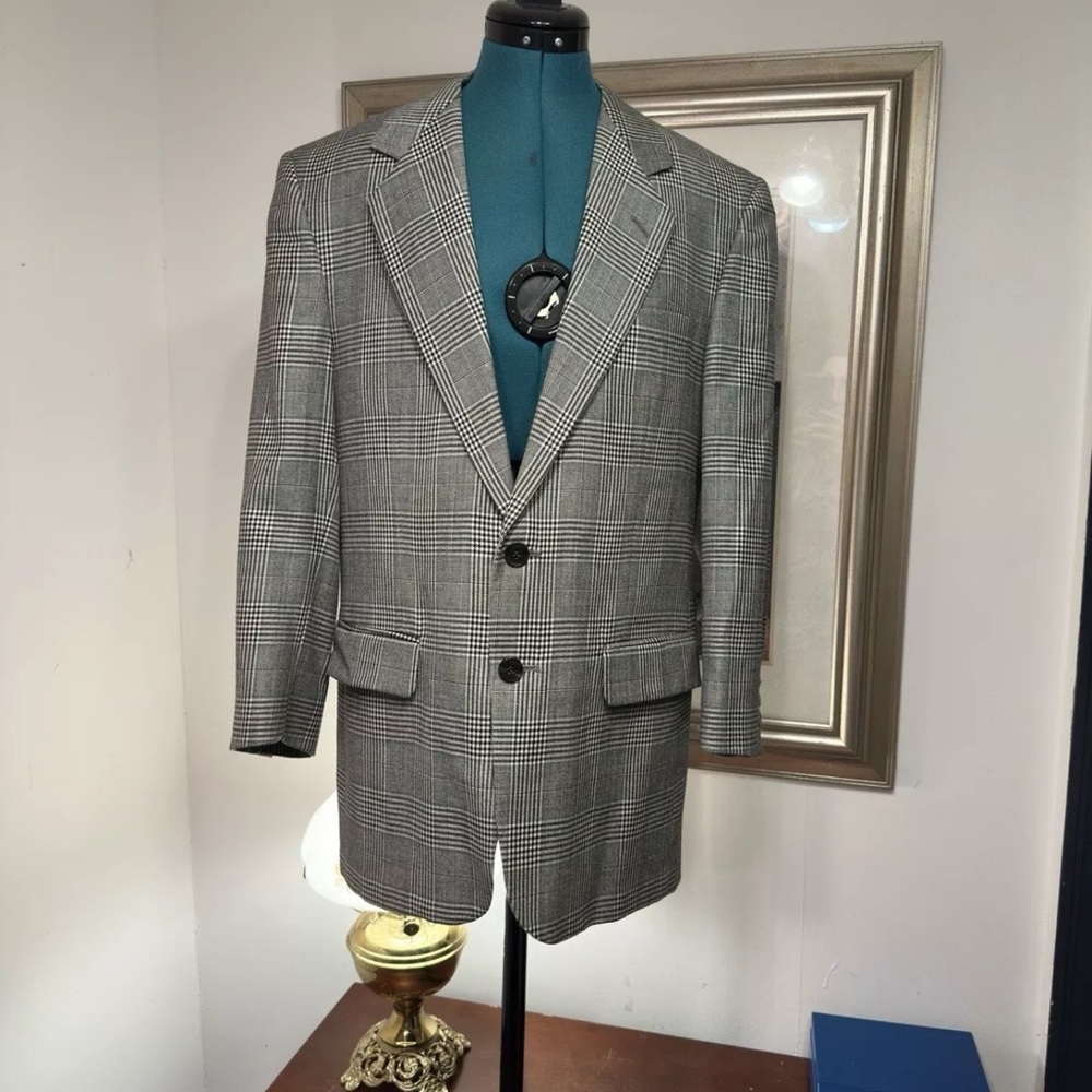Morzotto Tessuti Italia Men Gray Plaid Lined Blazer Sport Jacket Size 44” Chest